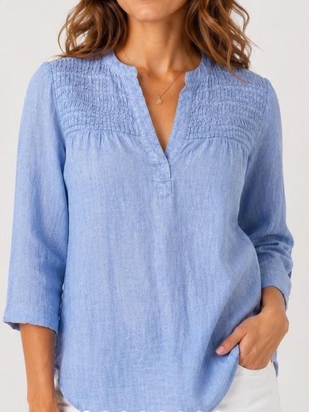 Joie Light Blue Pintuck Peasant Tunic